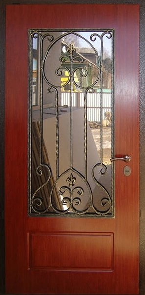 Дверь с ковкой и стеклом KS-042